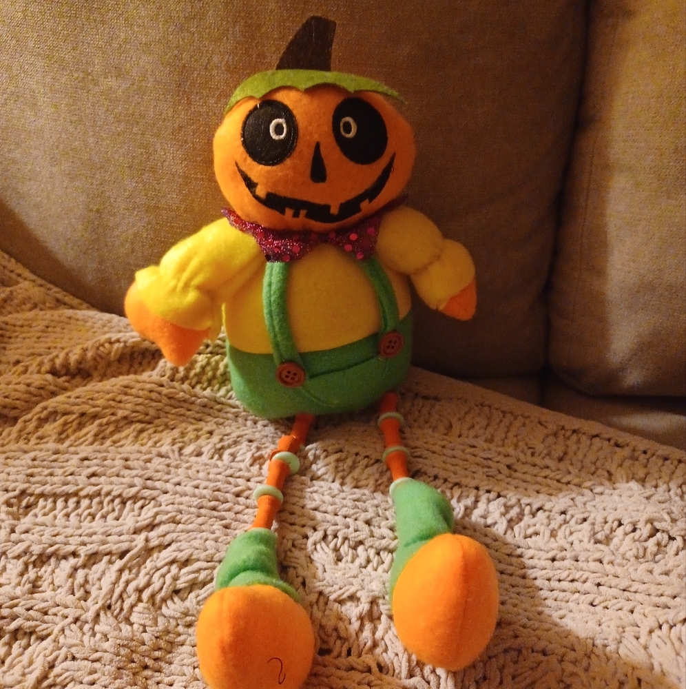 Vintage colorful Pumpkin Plush sitting halloween decor
